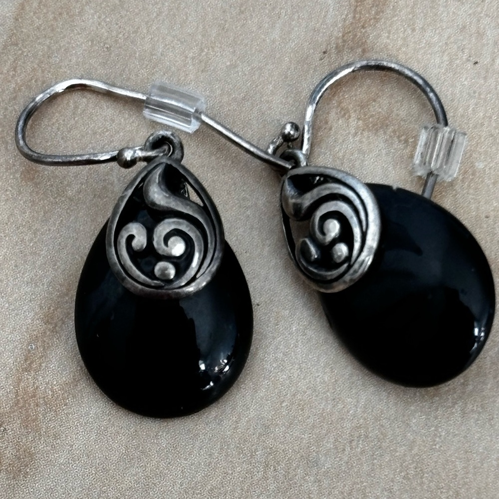 Jenna Blue sterling silver earrings/ dangling silver and black color/ ma…